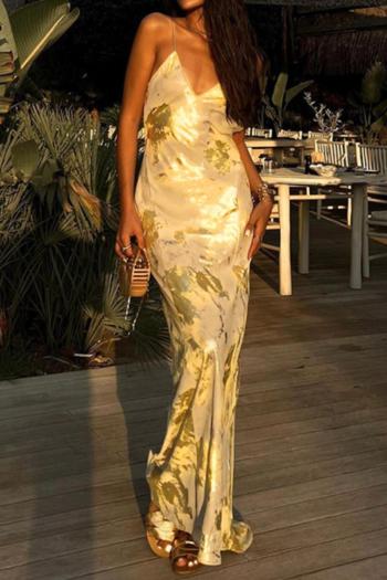 sexy slight stretch gold holographic backless sling maxi dress