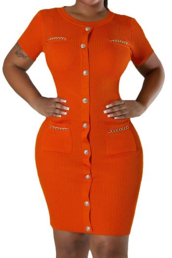 sexy plus size slight stretch knitted orange single-breasted bodycon mini dress