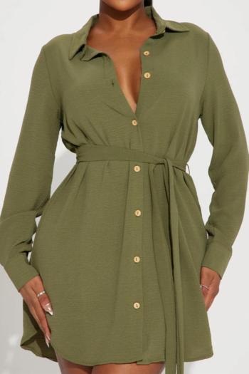 casual plus-size slight stretch solid color single-breasted loose midi dress