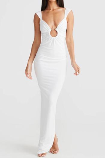 new sexy slight stretch solid color low-cut backless suspender maxi dress