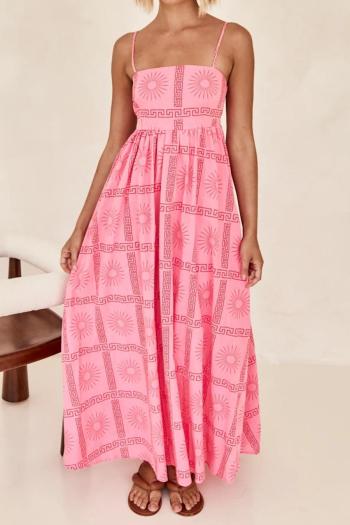 sexy non-stretch batch printing sling hollow backless maxi dress