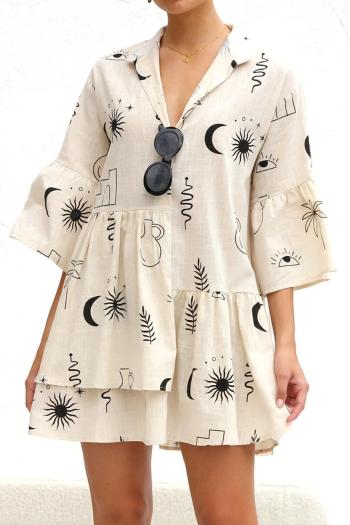 casual non-stretch simple loose batch printing bell sleeve mini dress