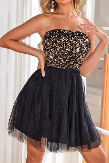 elegant non-stretch sequins mesh strapless backless lace-up mini dress