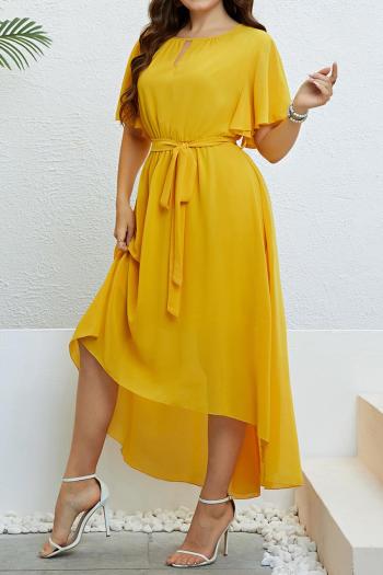 Casual plus size non-stretch solid with belt midi dress