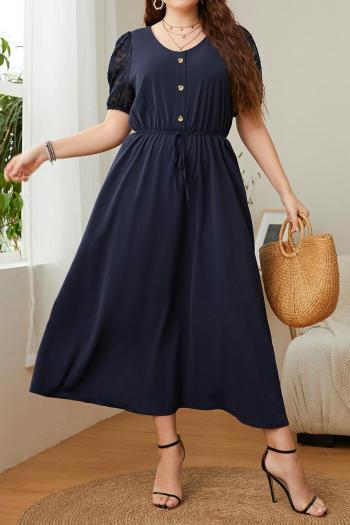 casual plus size slight stretch lace-up see-through midi dress