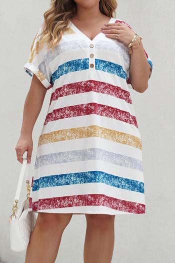 casual plus size slight stretch stripe print loose mini dress