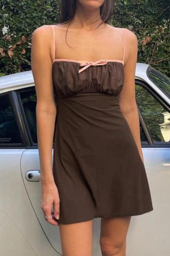 sexy slight stretch brown pleated wrap chest backless slim suspender mini dress