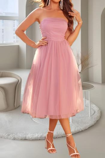 sexy slight stretch pink mesh sleeveless bandeau midi dress