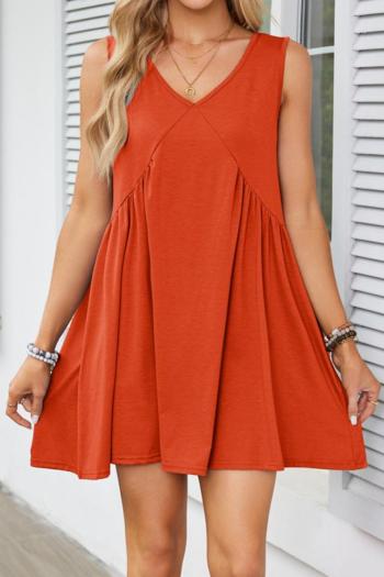 casual non-stretch solid color 10-colors v-neck loose mini dress
