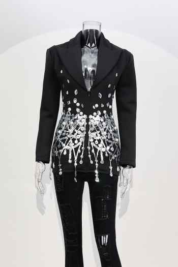elegant non-stretch sequins pearl rhinestone decor high quality blazer