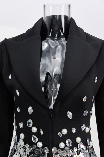 Elegant non-stretch sequins pearl rhinestone decor high quality blazer