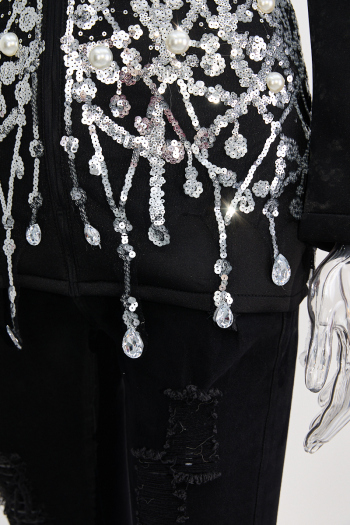 Elegant non-stretch sequins pearl rhinestone decor high quality blazer