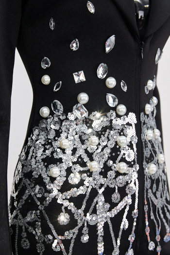 Elegant non-stretch sequins pearl rhinestone decor high quality blazer