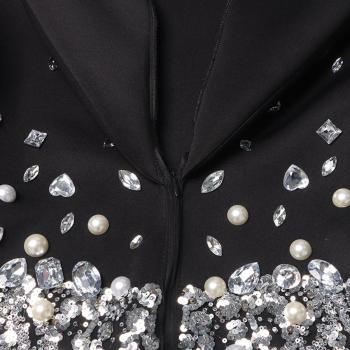 Elegant non-stretch sequins pearl rhinestone decor high quality blazer