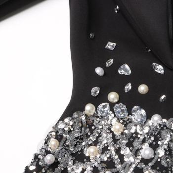 Elegant non-stretch sequins pearl rhinestone decor high quality blazer
