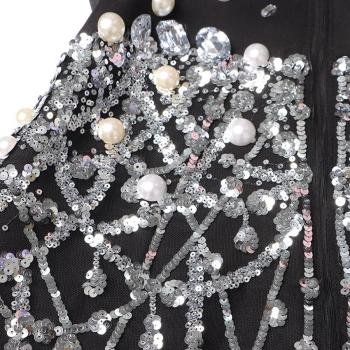 Elegant non-stretch sequins pearl rhinestone decor high quality blazer