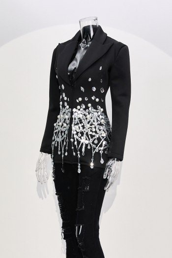 Elegant non-stretch sequins pearl rhinestone decor high quality blazer
