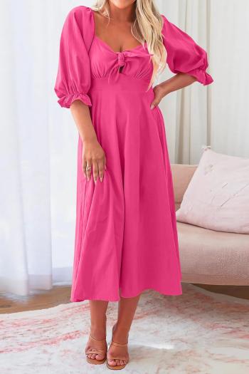 sexy plus-size slight stretch 4-color low-cut backless puff sleeve midi dress