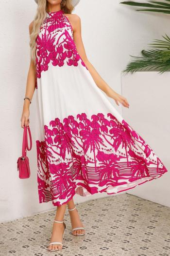 sexy plus-size slight stretch 4-color pleated loose printed midi dress