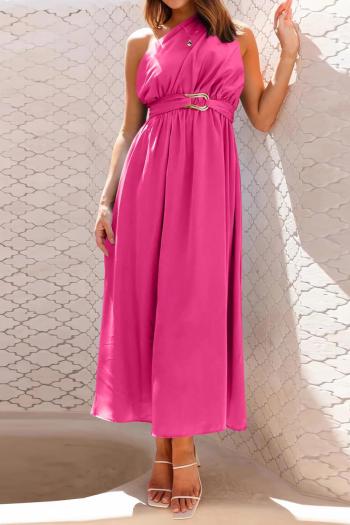 elegant plus-size slight stretch solid color  slim thin strap midi dress
