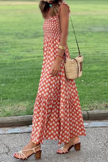 casual stylish plus-size slight stretch contrast low-cut print midi dress