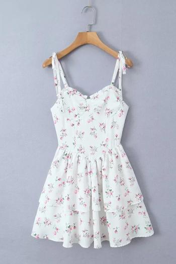 sexy slight stretch white print strappy suspenders mini dress(size run small)