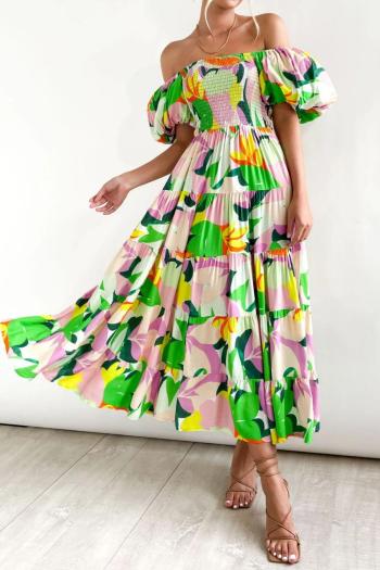 casual non-stretch flower batch printing off shoulder midi dress#4