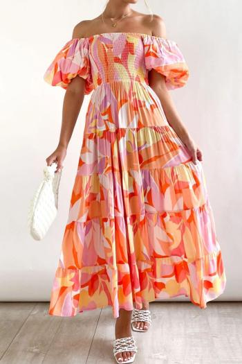 casual non-stretch flower batch printing off shoulder midi dress#10