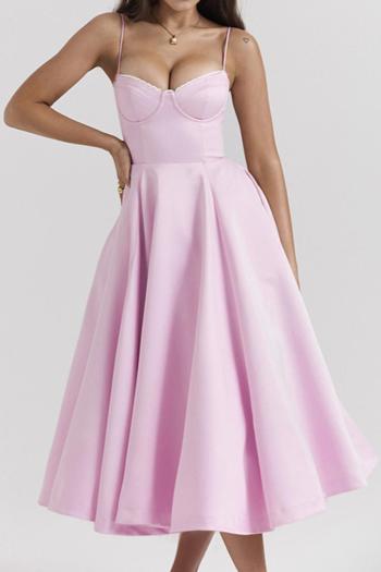 sexy stylish slight stretch pink underwire slim suspender midi dress
