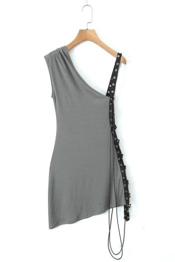 sexy slight stretch solid color slanted shoulders tank dress (size run small)