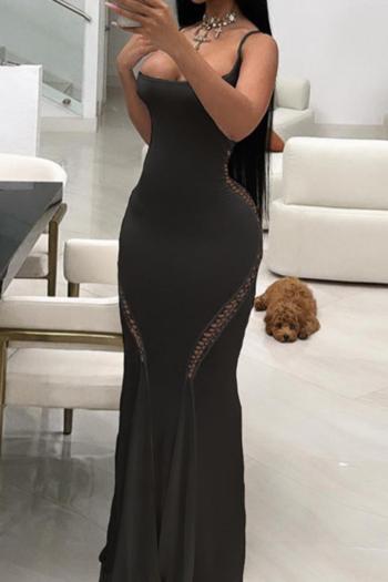 sexy slight stretch solid color cutout sling maxi dress