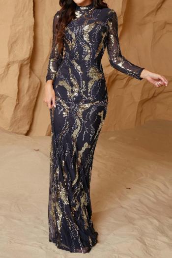 elegant high quality slight stretch sequin padded long sleeve maxi dress