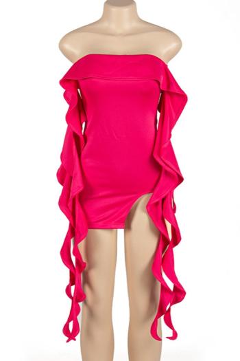 Sexy slight stretch pure color off shoulder ruffle bodycon mini dress