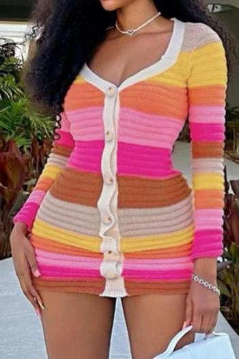 stylish slight stretch striped colors knitted mini dress