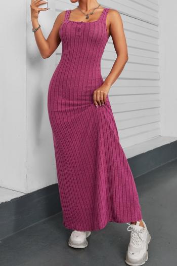 casual slight stretch ribbed knit square neck button maxi dress
