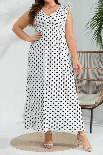 stylish plus size non-stretch polka dot print v-neck maxi dress