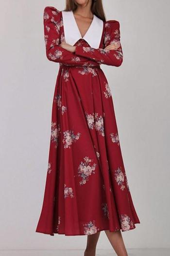 casual retro slight stretch batch printing waist slim midi floral dress
