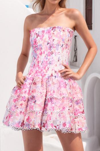 new sexy style slight stretch bandeauprint ruffle slim mini floral dress