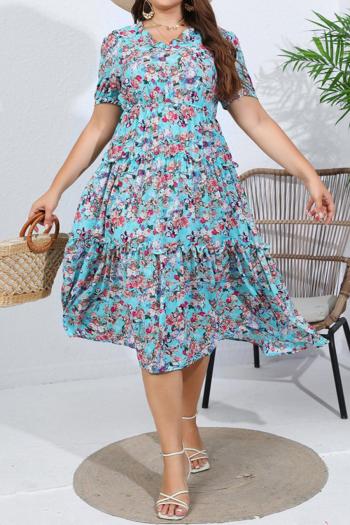 casual plus size non-stretch chiffon floral batch printing midi dress