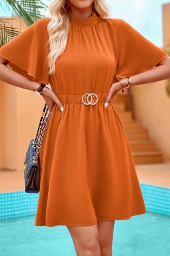 casual slight stretch solid color half-high neck short sleeve mini dress