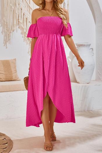 casual slight stretch solid color slit irregular pleated midi dress
