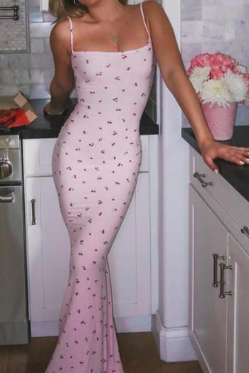 sexy slight stretch cherry batch printing sling maxi dress