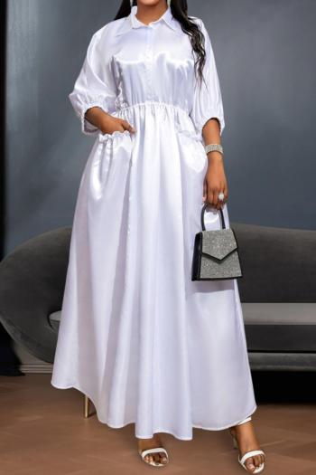 casual plus size non-stretch solid color lapel pocket maxi dress