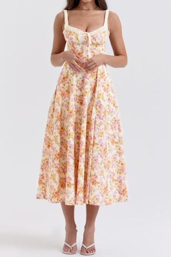 sexy non-stretch floral batch printing slit midi dress#1