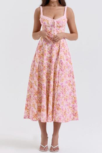 sexy non-stretch floral batch printing slit padded midi dress#1