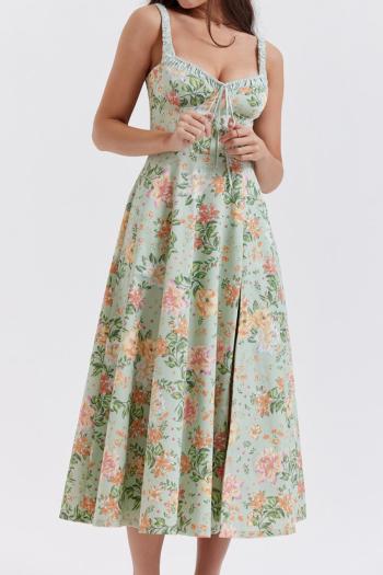 sexy non-stretch floral batch printing slit midi dress#2