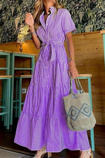 casual plus size non-stretch 3 colors stripe pattern maxi dress