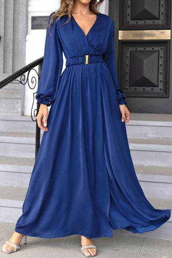elegant non-stretch solid color chiffon slit belt maxi dress