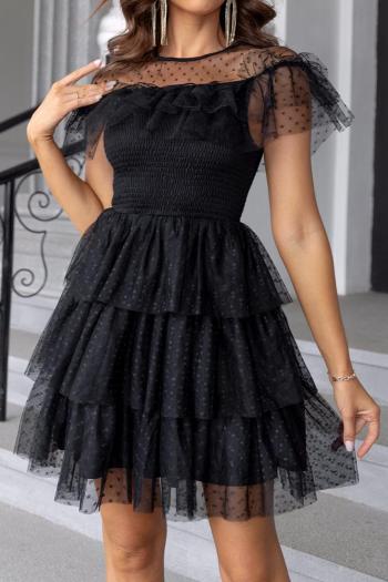 elegant slight stretch mesh ruffles shirring mini dress