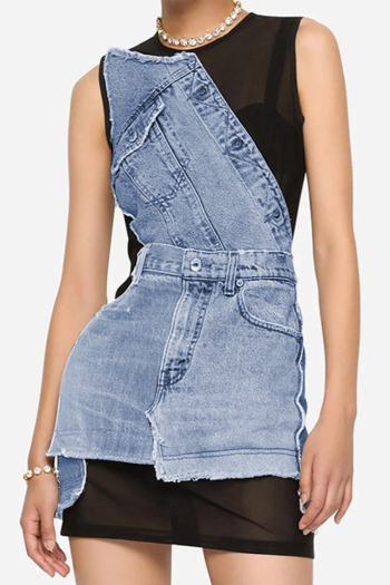 sexy slight stretch mesh denim patchwork see-through slim mini dress